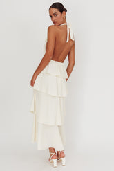 Kimberley Halter Neck Ruffle Maxi Dress Beige